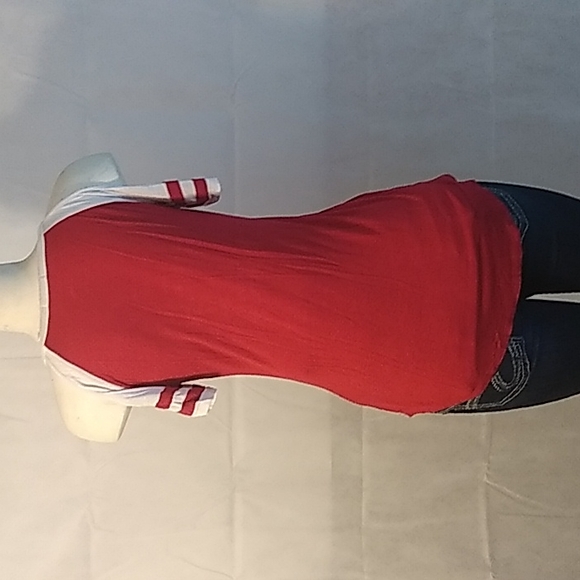Ultra flirt off the shoulder jersey cut red and white medium t shirt - Picture 3 of 4